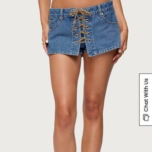 Edikted Olivera Lace Up Denim Mini Skort